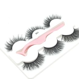 New 3 pairs of false eyelashes with tweezers 3D stereo multilayer thickened eyelashes 50 sets free DHL