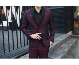 Men's Suit 3 Piece Set ( Suit Jackets + Pants + Vests ) Large Size S-5XL High Quality Dress Men Jacquard Fabric Suit