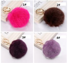 Real Rabbit Fur Ball Keychain Soft Fur Ball Lovely Gold Metal Key Chains Ball Pom Poms Plush Keychain Accessories WCW021