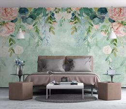 Dessin Animé Aquarelle Petites Peintes à La Main Frais Sur Mesure Nordique Papier Peint Fleurs Fond Tv Murale Pastorale Fond D écran 3d