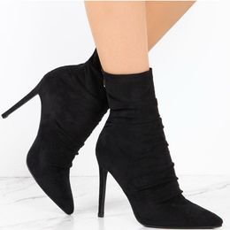 Hot Sale-New Women Ankle Boots Women Pointed Toe High Heels Boots Sexy Stiletto Pumps Black Red Pink Bootie Woman OL Shoes