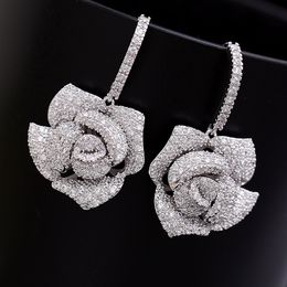Elegant Women Earrings White Gold Plated Full CZ Rose Earrings for Girls Women for Party Wedding Nice Gift