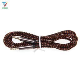 300pcs/lot 2020 New 1.5M 3.5mm Male To 3.5 Male Braid Grey metal head Aux Audio Extension Cable Weaving Audio Cable Car AUX Auxiliary Wire