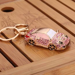 wholesale pink rhinestone Keychain Keyring Pendant Keyfob Charming Car Model Rhinestone Crystal Zinc Alloy Women Bag Purse Decoration Gift