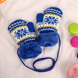 Kids Winter Soft Warm Knitted Gloves Mittens Cat Looking Thermal Full Finger Wrist Gloves Handwear Elastic Handwarmer Snowboard Skiing Winter Outdoor Costume Children 3-7 Years Old