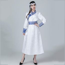 Women elegant dress Long Sleeve ethnic clothing tang suit style costume High Quality silk blend mongolian lady robe