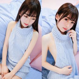 FORERUN Fall Fashion Virgin Killer Sweater Korean Off Shoulder Knitting Womens Sweaters Turtleneck Backless Sexy Pullovers