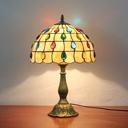 European bar restaurant bead lamp table lamp bedroom bedside online switch desk lights Retro Tiffany stained glass table lamps DS052