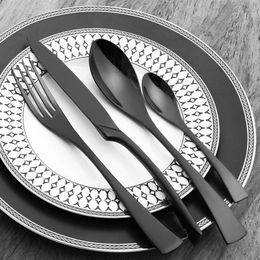 Black Silverware Sets 18/10 Stainless Steel Gold Cutlery Set Dinner Knives Forks Scoops Set Kitchen Dinnerware Set C18112701