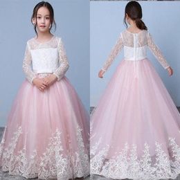 Princess Flower Girl Dresses Jewel Neck Cap Sleeves Lace Flowers Kids Formal Wear Corset First Communion Pageant Gowns