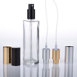 3.4 oz (100ml) Slim Long Clear Glass Empty Refillable Replacement Glass Perfume Atomizer or Cologne Spray Bottle with Gold Silver Sprayer