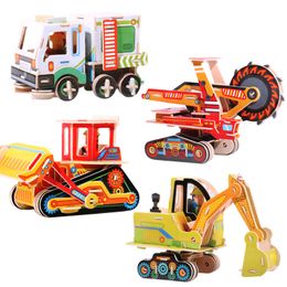 Wood Car Model Toys, DIY Cartoon 3 D Jigsaw Excavator, Bulldozer, Machineshop Trucks, for Kid' Birthday' Party Gifts, Collecting, Decoration