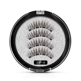 4 Magnets Magnetic False Eyelashes 3D Fibre Lashes Natural Handmade Silk Synthetic Eyelash Extension Glue Free Fake Lashes Wholesale New