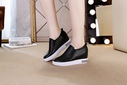 Hot Sale-Women Nice Sneakers Summer Breathable Leather Hidden Heels Wedges Fashion Height Increasing Shoes Woman