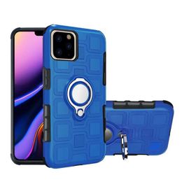 Car Magnetic Finger Ring Holder Full Protect Phone Case Anti-fall Kickstand PC Hard Back Cover for iPhone 11 Pro Max Samsung S10 J2