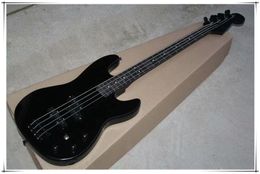 4 Strings Black Body Electric Bass Guitar with Black Hardware,Skull pattern on the neck plate,Can be customized