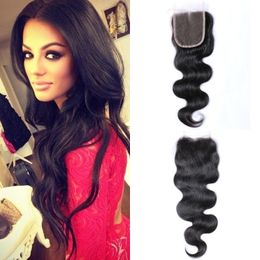 lace closure 4x4 bleached knots peruvian body wave human hair top closure with baby hair G-EASY