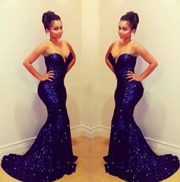 2018 Sparkly Sequins Mermaid Evening Dresses Long Sweetheart Neckline Trumpet Gold Red Black Royal Blur Prom Dresses Party Wear