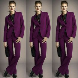 Purple Formal Women's Pant Suits Slim Fit Mother's Dress Ladies Office Evening Work Wear Tuxedos 2 Pieces(Jacket+Pants)