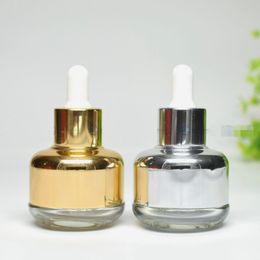 1Oz Glass Bottle Refillable Empty Glass Pipette Eye Dropper Bottles Essential Oil Makeup Cosmetic Vials 30ML Gold Silver