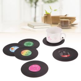 6pcs set retro vinyl coasters drinks table cup mat home decor cd record coffee drink placemat tableware spinning dhl free st138
