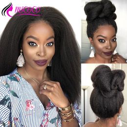 Yaki Lace Front Wigs Brazilian Hair Kinky Straight synthetic lace front wigs for Afican women Swiss Lace Cap Bleached Knots