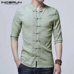 2020 Vintage Cotton Shirt Men Half Sleeve Casual Elegant Tang Suit Button Solid Stand Collar Chinese Style Shirts Mens INCERUN