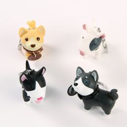 Cartoon Dog Key Chain Hand-painted Craft Dog Bull Terrier Keychain PVC Animal Figure Trinkets for Car Keyring