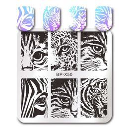 BORN PRETTY Square Nail Stamping Template Cat Tiger Leaf Geometry Stripes Animal Manicure Nail Art Image Plate