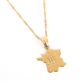 Map Of France Pendant Necklace Chain For Women Girl 24K Gold Color Lettering Jewelry The French Republic