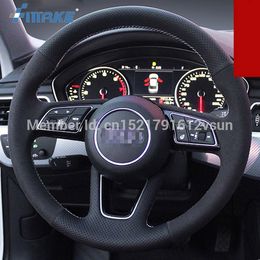 For Audi A4l 2017 High Quality Hand-stitched Anti-Slip Black Leather Black Suede White Thread DIY Steering Wheel Cover