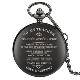 Fashion Pocket Watch Smooth Case Watches To My Teacher Design Mens Womens Quartz Analog Clock Pendant Necklace Chain Gift