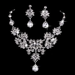 6 Colours women Bling Crystal Bridal Jewellery Set silver diamond Wedding statement necklace Dangle Earrings for bride Bridesmaids Accessories