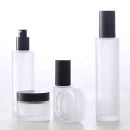 30g 50g Frosted Glass Empty Cream Pot Jar Eye Face Feet Sunscreen Cream Mask Container 30ml pump lotion bottle F2614