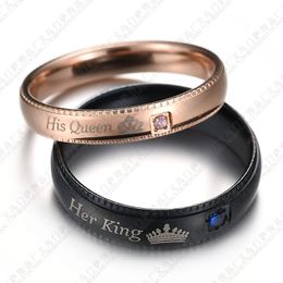 Promise Couple Rings Her King & His Queen Crown Charm Letter Ring For Women Men Anel Masculino