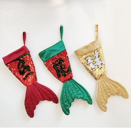 Christmas Stockings Gift Bag Holders Sequins Mermaid Tail Kids Candy Bag Noel Decoration Xmas Tree Ornaments