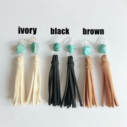 Long leather Tassel Drop earrings for women Jewelry Metal Triangle Faux Suede Fabric turquoise Dangle Earrings Pending brincos