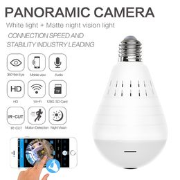 wifi bulb camera 360 degree fish eye camera Home Security surveillance camcorder white light +night vision in dark