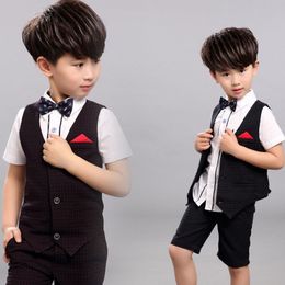 Spring Summer Kids Formal Wedding Tuxedos Handsome 2 Pieces Boy's Pants Suits Flower Boys Wear(Vest+Pants)