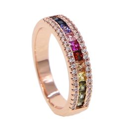 2019 chic Rose gold baguette cz rainbow rings for women paved mini clear cz thin delicate trendy drop shipping wedding Jewellery