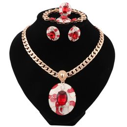 Bridal Jewellery Sets Gold Colour Jewellery Set Trendy Necklace Earrings Bracelet Ring Set For Women Dubai Jewellery Set