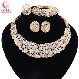 -Frauen Gold Farbe Boho Kristall Schmuck Sets mit Ohrringen Direktverkaufsaussage Halskette für Party Hochzeit Halskette