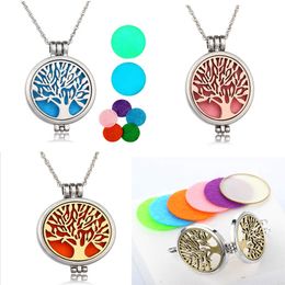 Tree of life Aromatherapy Essential Oil Diffuser Necklace Locket Pendant 316L Stainless Steel Jewelry with 24" Chain and 6 Washable dc271