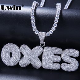 Uwin Custom Bubble Initial Letters Pendant Necklace Words Name With 4mm Cz Tennis Chains Full Iced Cubic Zirconia Jewelry J190616