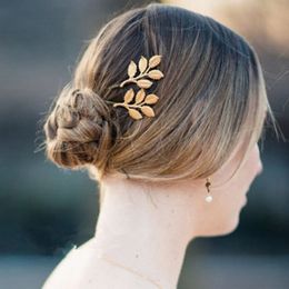 hot fashion elegant gold plated alloy metal leaf hairpin hair clips wedding Hair Jewellery accessories for women