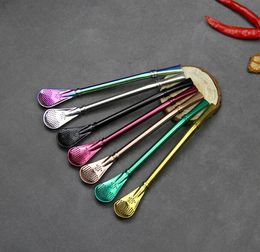 7 Colors Reusable Stainless Steel Drinking Straws Yerba Mates Tea Strainer Drinking Straws Filtered Spoon Straw Drinking Straw