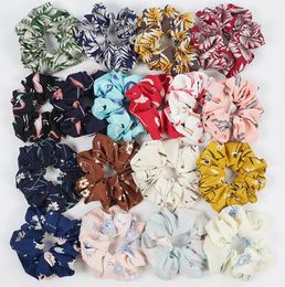 18 Colors Women Chiffon Flower Hair Scrunchies Hair Bow Chiffon Ponytail Holder GD48