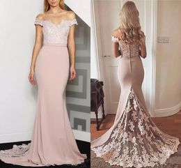 2019 с открытыми плечами тонкие платья подружки невесты с кружевными аппликациями плюс размер формальные платья подружки невесты на заказ онлайн Vestidos De B284N