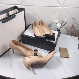 Hot Sale-heels high pump with bee fashion dress shoes pointed toe girls women luxury Top best price beige black