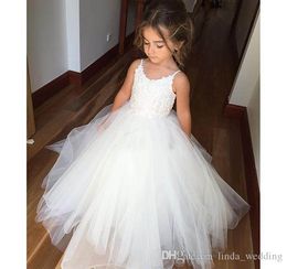 Free Shipping Vintage Princess Cheap Flower Girl Dresses 2019 High Quality Toddler Tulle Lace Long Pretty Kids First Holy Communion Dress